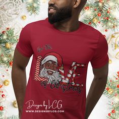 African American Christmas Shirt | Black Santa T-Shirt This classic unisex jersey short sleeve tee fits like a well-loved favorite. Soft cotton and quality print make users fall in love with it over and over again. These t-shirts have-ribbed knit collars to bolster shaping. The shoulders have taping for better fit over time. Dual side seams hold the garment's shape for longer.  Please keep in mind that colors may vary slightly due to screen variations. RECOMMENDED CARE INSTRUCTIONS > To keep your shirt looking new we recommend washing inside out with like colors in cold water and hang to dry. Do not iron. Do not dry clean. PROCESSING > This product will ship standard mail directly from our third-party vendor within 7-10 business days after payment has cleared. *SHIPPING* > Please Note: Ord African American Christmas Tshirts, Xmas Tees, Santa Shirt, Christmas T Shirts, Black Santa, Christmas Tshirt, Santa Shirts, Handmade African, Black Christmas