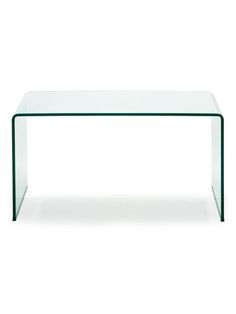 a glass table with a metal frame on top and an empty shelf underneath it, against a white background