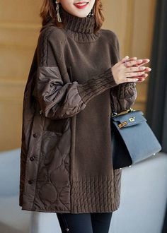 Simple Coffee Turtleneck Patchwork Loose Fall Knit sweaters فستان زهري, Fall Knit Sweater, Coffee Sweater, Fall Knitting, Turtle Neck Jumper, Fitted Turtleneck, Long Sleeve Turtleneck, 가을 패션, Cup Size