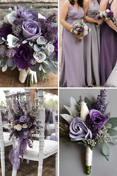 purple and white wedding bouquets with flowers