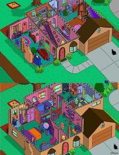 the simpsons house is shown in two different views