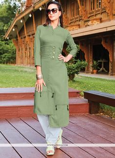 Plain Kurti Designs, Green Plain, Silk Kurti, Gaun Fashion, Long Kurti