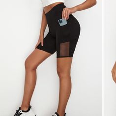 Black Shein Biker Shorts. Come With Pockets On Both Sides With A Bottom Mesh Section. High Wasted With Wide Band. Never Worn, Comes With The Shein Bag It Came In. Size #6 Shorts Female, Sports Shorts, Yoga Shorts, Biker Shorts, Bike Shorts, Sport Shorts, Yoga Fitness, Printed Shorts, Solid Black