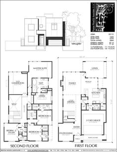 two story house plans with second floor and first floor in the same area, one bedroom is