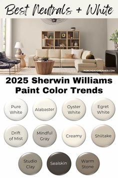 the best neutrals and white paint colors for your living room, kitchen or bedroom