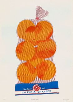 oranges are stacked on top of each other in an advertisement for valencia oranges