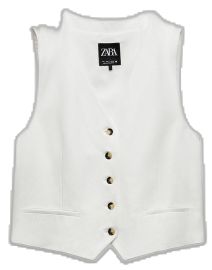 White V-neck Vest With Pockets, White Linen Vest For Workwear, Chic White Vest With Button Closure, Zara Vest For Summer Workwear, Back Strap, Metal Buckles, Welt Pockets, Womens Vest, Welt Pocket