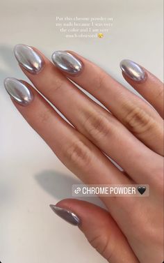 Chrome Grey Nails, Matalic Nails Short, Short Silver Chrome Nails, Short Black Chrome Nails, Grey Nails With Chrome, Short Metallic Nails, Metallic Nails Short, Cat Eye Short Nails