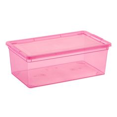 a pink plastic storage box on a white background