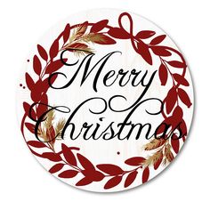 a merry christmas sign with red leaves on the bottom and black lettering in white background