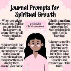 a woman's face with the words journal prompts for spiritual growth on it