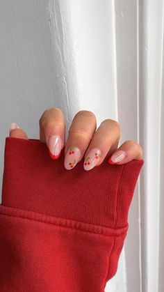 Almond Acrylic Nails Designs, Cherry Nails, Minimal Nails, French Acrylic Nails, Almond Acrylic Nails, Nails Coffin