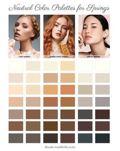 Light Spring Color Palette Neutrals, Bright Spring Color Palette Neutrals, Light Spring Neutrals Color Palettes, Warm Spring Neutrals, True Spring Neutrals, Warm Skin Tone Colors, True Spring Makeup, Clear Spring Palette, Warm Spring Palette