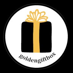 a black and white circle with a yellow ribbon around it that says,'soldengiffbox '