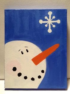 a painting of a snowman with an orange nose