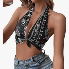 Bandana Bra Crop Top Great For Halloween Concert Top, Hippie Top, Bandana Top, Paisley Scarves, Cowgirl Outfits, Halter Crop Top, Refashion Clothes, Rave Outfits, Concert Outfit