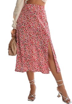 PRICES MAY VARY. Comfy and lightweight fabric. Fabric has no stretch. Casual boho floral/leopard printed, below knee length, zipper open, high waist, side split hem chiffon midi skirt for women and girls. High slit desgin create you a casual sexy style. The floral & leopard print high waist midi skirt good for daily wear, club, party, school, holiday, office etc. Side split slit hem midi skirt for summer and spring easy pair with any tops, high-heeled shoes or sandal. Please check Size Measureme Skirt Outfits Summer, Calf Length Skirts, Slip Skirts, Skirts Midi High Waisted, Pull N Bear, Midi Skirt Pencil, Boho Print, Summer Skirts, Boho Casual