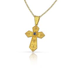 "The beauty of Byzantine style jewelry, completely handcrafted in Greece with the old-fashioned way, is omnipresent. An outstanding solid yellow gold cross with Byzantine design decorated with genuine gemstones, remains a classic and elegant choice for everyone. Bold and traditional, you will not take your eyes over your finger. Neither will your friends! High Quality Handmade Greek jewelry! ✔ High quality product. ✔ In a gift box ✔ Ready to Ship in 5-10 Business Days ✔ Made to Order ✔ Unique pe Hand Forged Byzantine Jewelry As Gift, Engraved Byzantine Jewelry For Anniversary, Hand Forged Byzantine Jewelry Gift, Engraved Elegant Jewelry For Baptism, Elegant Engraved Jewelry For Baptism, Byzantine Cross Jewelry For Ceremonial Occasions, Byzantine Style Historical Wedding Jewelry, Byzantine Style Cross Pendant Necklace For Gift, Byzantine Cross Pendant Necklace As Gift