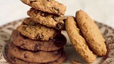 a stack of cookies sitting on top of a plate