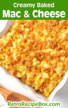 a white dish filled with macaroni and cheese