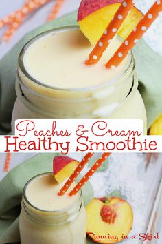 peaches and cream healthy smoothie in mason jars