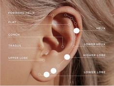 Piercing Diagram, Ear Piercing Diagram, New Ear Piercing, Different Ear Piercings, Acupressure Therapy, Lobe Piercings, Helix Piercings, Piercing Studio, Lobe Piercing