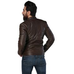 Wearing an emblem of youth and brotherhood sounds innovatively dashing and exciting, no? Add leather to this notion, and you have successfully got for yourself a snazzy and trendy looking leather jacket that offers you nothing but warm comfort and an equal proportion of jaw-dropping urban finesse. Our Leather Skin Shop exclusive Men’s Chocolate Leather Jacket is the best thing a man can get. With fine stitching, high-class looks, and a walking fashion statement, this jacket is sure to make you go from zero to hero in a heartbeat. We say that as you plan to indulge in some leather jacket shopping, this apparel is the one you get in your cart no matter what. Highly durable, the jacket is an essential investment that gives returns for a very long time. The epitome of vintage and versatility i Modern Fitted Brown Leather Jacket, Modern Brown Leather Jacket With Long Sleeves, Masculine Fitted Leather Jacket For Winter, Urban Brown Leather Jacket, Brown Urban Biker Jacket, Urban Fitted Brown Biker Jacket, Urban Brown Outerwear For Biker Events, Urban Style Brown Outerwear For Biker Events, Walking Fashion