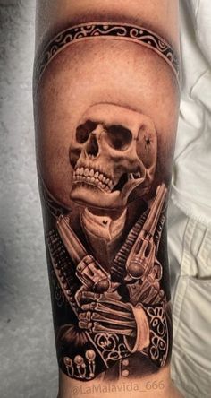 Charro Skull Tattoo Design, Aztec Tattoo Ideas For Men, Skeleton Mariachi Tattoo, Brown Pride Tattoos, Aztec Tattoo Designs For Men, Black Work Sleeve Tattoo, Mexican Tattoo Ideas For Men, Revolution Drawing