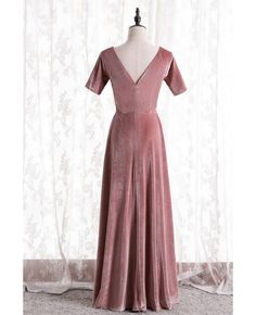 Buy pink velvet vneck formal long dress with short sleeves at affordable price online. Free shipping and pro custom service since 2009. Long Dress With Short Sleeves, Velvet Long Dress, Formal Long Dress, Dark Red Dresses, Long Party Dress, Velvet Dress Long, Velvet Bridesmaid Dresses, Dress With Short Sleeves, Long Bridesmaid Dress