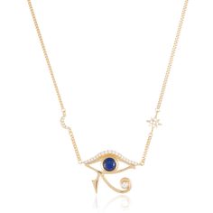 Embrace the power of ancient symbolism with our Eye of Horus Necklace, one of the most influential symbols from ancient times. The Eye of Horus represents protection, health, and restoration, making it a powerful talisman for everyday wear. This necklace features the Eye of Horus on a curb chain, complemented by a crescent moon and star charm, adding a touch of celestial elegance. Perfect for those seeking meaningful jewellery with deep meaning, the Eye of Horus Necklace offers both style and sy Horus Necklace, Eye Of Horus Necklace, The Eye Of Horus, Crescent Moon And Star, September Birthstone Jewelry, Eye Of Horus, Deep Meaning, Zodiac Jewelry, Meaningful Jewelry