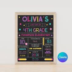 a chalkboard with the words olvia's last day of fifth grade on it