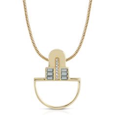 This modern, Art Deco pendant is inspired by the architecture of the historic hotels in South Beach, specifically the Century Hotel.The pendant is 27mm x 35mm and features Aquamarine colored CZ's. Box chain is 16" long with a 2" extender. Tarnish resistant, heavy 14K Gold over Brass or Rhodium over Brass Cheap Trendy Jewelry, Alternative Wedding Bands, Baguette Necklace, Necklace Art Deco, Geometric Pendant Necklace, Phoenix Pendant, Aquamarine Colour, Necklace Art, Art Deco Pendant