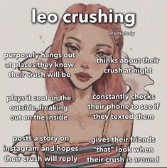 an image of a woman with pink hair and the words leocrushing on it