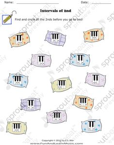 an image of a sheet with piano keys on it and the words, intervals of 2nd grade