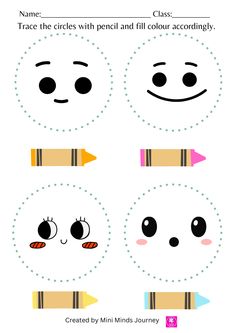 the worksheet shows how to make faces with pencils and crayons