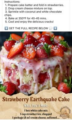 Mini Loafs, Earthquake Cake Recipes, Strawberry Stuff, Strawberry Things, Earthquake Cake, Cake Recipes Easy Homemade, Baking Desserts, Cherry Recipes, Cake Walk