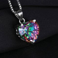 Rainbow Cz Heart Necklace Brand New Rainbow Cubic Zirconia Alloy With Silvertone Overlay Hypoallergenic Good Quality Chain Is 17" Length Other Listings : Jewelry Earrings Ring Gold Accessories Brooch Pin Black Pink Dress Kate Love Gift Princess Shirt Heart Pendant Stainless Steel Chain Silvertone Goldtone Girls Bracelet Cz Valentine Gift Sterling Animal Girls Diamond 10k 12k 14k Crystal Bead Dangle Stud Dainty Style #71 Heart Jewelry Set, Rainbow Topaz, Mystic Topaz Ring, Crystal Heart Necklace, Rainbow Jewelry, Topaz Pendant, Rainbow Necklace, Anniversary Jewelry, Mystic Topaz