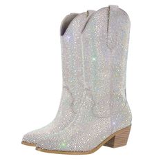 PRICES MAY VARY. [New Style]rhinestones sparkly boots for women,mid calf high boots pull on tabs boots. [Pull on] with Tabs boots,variety styles suitable for dress jeans,shorts coats. [A pleasant] shopping experience. Adhere to handmade shoes,bring you surprised style. [For occasions]:casual party,dating,club nights,work office,vacation，compliments from eyes. [Heels height]:2.2in,mid comfortable mid heel height for feet and toes. Heel Height:about 2.2inch Sparkling Cowboy Boots, Sparkly Boots, F1 Wag, Botas Western, Calf High Boots, Boot Pulls, Slip On Boots, Womens Knee High Boots, Cowboy And Cowgirl