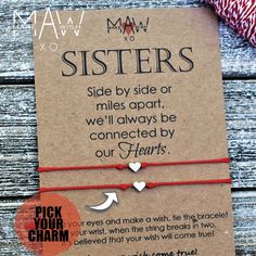 a card with a message about sisters on it