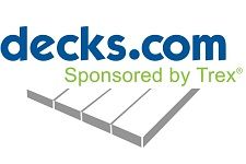 the logo for decks com sponsored by trex