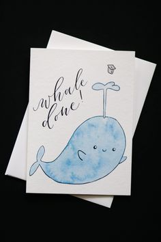 two greeting cards with the words whale duee on them, and an image of a blue