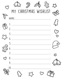 a christmas wish list with the words'my christmas wish list'in black and white