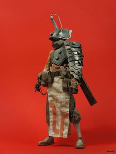 RED6: ThreeA Ashley Wood Popbot Tomorrow King Shogun Gorei Wooden Armor Concept Art, Star Wars Samurai Art, Wooden Robot Fantasy Art, Samurai Action Figures, Ashley Wood, Art Toys Design, Shoulder Armor, Cyberpunk Character, Military Action Figures