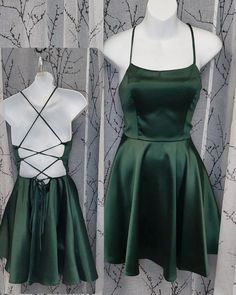 Cute Party Dress with Tie Lace Back Forest Green Dresses Short, Cute Semi Formal Dresses Short, Basic Prom Dresses Short, Grade 8 Dresses Graduation, Grad Dresses Green Short, Dama Green Dresses, Emerald Green Grad Dress Short, Dark Green Grad Dresses Short, Dark Green Halter Dress