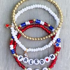 USA Bracelets / 4th of July Bracelets / Red, White and Blue Bracelets / 4th of July Bracelet Stack / America Bracelets / Patriotic Bracelet - Etsy 4th Of July Bracelets, Lauren Kelly, Blue Bracelets, Patriotic Bracelet, Bracelets Red, Multiple Bracelets, Seed Bead Bracelets, Blue Bracelet, Bracelet Stack