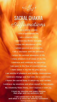 Chakra Affirmations Sacral, Sacral Chakra Healing Quotes, Sacral Chakra Affirmation I Feel, Sacral Chakra Healing Affirmations, Sacral Affirmations, Chakra Manifestation, Sacral Chakra Meditation, Sacral Chakra Affirmation