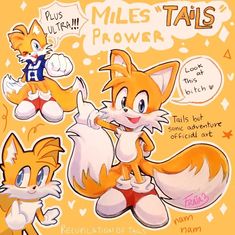 an orange and white drawing of two cartoon cats with caption that reads, miles tails prowls