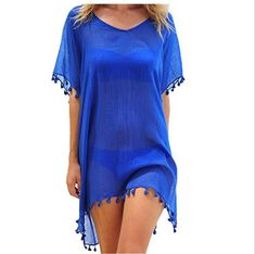 Lasaky - Selling Loose-Fitting Round Neck Chiffon Tassel Dress Beach Cover-Up Chiffon Beach Dress, Beach Blouse, Chiffon Summer Dress, Sukienki Plus Size, Beach Dresses Summer, Cover Beachwear, Dress Chiffon, Bathing Suit Covers, Bathing Suit Cover Up