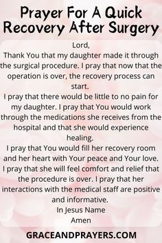 prayer for a quick recovery after surgery with the words, prayer for a quick recovery after surgery