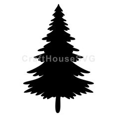 a black and white silhouette of a pine tree with the word house on it's side